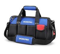 WORKPRO 14-inch, Small Tool Bag Organiser, Multi-Purpose Wide Open Mouth Storage Bag, Waterproof Electricians Tool Bag with Adjustable Shoulder Strap