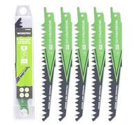 WORKPRO 150 mm 5-Piece Reciprocating Saw Blades Set, Sabre Saw Blades for Cutting Branches, 5 TPI Saw Blades Set with Plastic Storage Box, Compatible with Most Reciprocating Saw