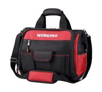WORKPRO 16-inch Heavy Duty Tool Bag 42 x 24.5 x 34 cm | 1680D Polyester Fabric, Waterproof Hard Base, Wide-Open Mouth, 39 Pockets with Elastic and Hook, Shoulder Strap