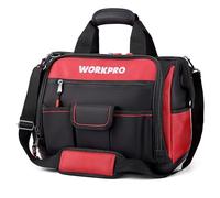 WORKPRO 16-Inch Tool Bag, Heavy Duty Tool Storage Organizer with Waterproof Hard Base, Wide Mouth Open Large Capacity, 39 Pockets with Elastic and Hook, Perfect for Tradesman, Electrician, Repairman