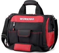 WORKPRO 16-Inch Tool Bag, Heavy Duty Tool Storage Organizer with Waterproof Hard Base, Wide Mouth Open Large Capacity, 39 Pockets with Elastic and Hook, Perfect for Tradesman, Electrician, Repairman