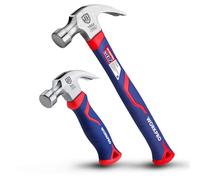 WORKPRO 16oz/ 720g and 8oz/ 340g Claw Hammer Set, Fibreglass Comfortable & Ergonomic Grip Framing Hammer, Stubby Hammer for Home, DIY, Camping, Kids, Tent Stakes