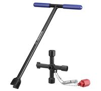 WORKPRO 17" Water Shut Off Curb Key with 4 Way Utility Key, Heavy Duty Steel Water Meter Key with Non-Slip T-Handle, Extended Reach Valve Tool for Outdoor Underground Water Valves