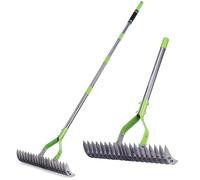 WORKPRO 178 CM Lawn Thatch Rake with Adjustable Handle, Dethatcher Rakes for Lawns with 150 CM Handle, Heavy Duty Dethatching Rakes for Removing Dead Grass and Clippings, Loosening Soil