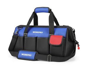 WORKPRO 18-inch, Large Heavy Duty Tool Bag Organiser, Multi-Purpose Wide Open Mouth Storage Bag, Waterproof Electricians Tool Bag with Adjustable Shoulder Strap