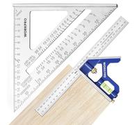 WORKPRO 180 mm Speed Square and 300 mm Combination Square Set, Aluminum Speed Square, Stainless Steel Combination Square, Adjustable Carpentry Square, Measuring Tool for Engineer Carpenter