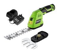 WORKPRO 2-in-1 Cordless Hedge Trimmer and Grass Shear, 12V Electric Hedge Trimmer with 2000mAh Battery, Handheld Garden Trimmer with 2 Interchangeable Blades for Gardening