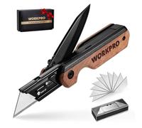 WORKPRO 2-in-1 Folding Utility Knife, Axis Knife, Aluminum Box Cutter with Wooden Handle & Belt Clip, Liner Lock, Quick-Change Blade, Includes 10 Blades