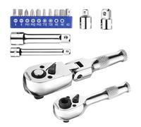 WORKPRO 2-Piece Stubby Handle Ratchet Set with 14 Accessories | 1/4" & 3/8" Drive, 2-in-1 double head, Flexible Head, Quick-Change Function, 72-Teeth Ratchet, Ergonomic Handle
