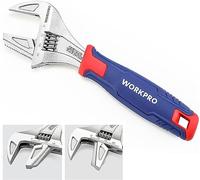 WORKPRO 200 mm 2-in-1 Adjustable Wrench and Pipe Wrench, 42 mm Wide Jaw, Cr-V Steel, with Anti-Slip Soft Handle