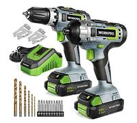 WORKPRO 20V Cordless Compact Drill Driver and Impact Driver, Combi Drill Including 2 x 2.0 Ah Li-ion Batteries, 1 Hour Fast Charger, 6 PCS Twist Drill Bits 10PC Screwdriver Bits