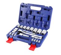 WORKPRO 22-Piece Socket Set with Ratchet Handle, 1/4, 3/8, 1/2 Inch Drive Ratchet Wrench, Cr-V Metric Socket Set with Extension Bars, Mechanics Tool Sets for DIY, Car Repair with Storage Case
