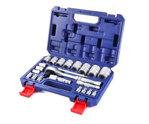 WORKPRO 22-Piece Socket Set with Ratchet Handle, 1/4, 3/8, 1/2 Inch Drive Ratchet Wrench, Cr-V Metric Socket Set with Extension Bars, Mechanics Tool Sets for DIY, Car Repair with Storage Case