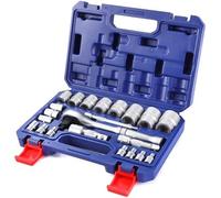 WORKPRO 22-Piece Socket Set with Ratchet Handle, 1/4, 3/8, 1/2 Inch Drive Ratchet Wrench, Cr-V Metric Socket Set with Extension Bars, Mechanics Tool Sets for DIY, Car Repair with Storage Case