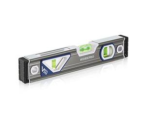 WORKPRO 25 cm/10 inch Spirit Level, Professional Torpedo Level, Aluminium Housing with Shock-Absorbing Rubber End Caps, Patented Verti-site, Double View Design