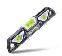 WORKPRO 25 CM Magnetic Spirit Level, Torpedo Level with 3 Vials 45°/90°/180°, Aluminium Frame, Strong Magnet, Patented Double-View Design Level Tool