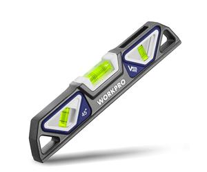 WORKPRO 25CM/10Inch Magnetic Spirit Level, Torpedo Level with 3 Vials 45°/90°/180°, Aluminium Frame, Strong Magnet, Patented Double-View Design Level Tool