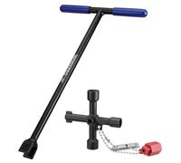 WORKPRO 28" Water Shut Off Curb Key with 4 Way Utility Key, Extra Long Water Meter Key with Non-Slip T-Handle, Heavy Duty Steel Valve Shutoff Tool for Deep Underground Water Valves