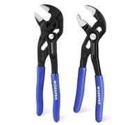 WORKPRO 2PC 180 mm Water Pump Pliers & Adjustable Plumbers Wrench Set, 42 mm and 40 mm Wide Opening Groove Joint Plier Set, V-Jaw Quick Adjustable Pliers, Pipe Grips Tools for Home Repair and Plumbing