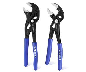 WORKPRO 2PC 180 mm Water Pump Pliers & Adjustable Plumbers Wrench Set, Wide Opening Groove Joint Pliers Set, V-Jaw Quick Adjustable Pliers, Pipe Grips Tools for Home Repair and Plumbing