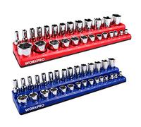 WORKPRO 3/8-inch Magnetic Socket Organizer Set, 2-Piece SAE & Metric Socket Holders, Holds 56 Standard and Deep Sockets for Tool Box, Tool Carts (Sockets Not Included)