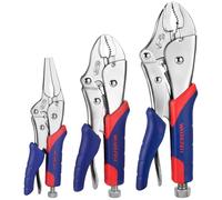 WORKPRO 3-Piece Locking Pliers Set, Cr-V Steel Mole Grips, Quick-Release & Self-Locking with Soft Handle, 250 mm & 180 mm Curved Jaw, 165 mm Straight Jaw