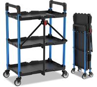 WORKPRO 3-Tier Collapsible Service Cart, 96 kg Folding Cart with Wheels, Portable Tool Trolley with Ergonomic Handle for Garage, Warehouse, Home, Restaurant, Office (No Assembly Required)