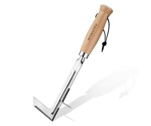WORKPRO 30 cm Crack Weeding Tool, Stainless Steel Crevice Weed Removal Tool with Beech Wood Handle, L-Shaped Side-Walk Weed Puller Spatula, for Garden Lawn Patio Paving Moss, Small Gardening Tool