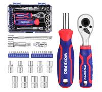 WORKPRO 34-Piece 1/4" Socket Wrench Set, Ratchet Set with Box | Light-weight & Portable, Cr-V Steel, Corrosion-Resistant, Quick-release Ratchet, Easy Storage, Car & Home Repair Use