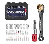 WORKPRO 34-Piece Double-Ended 1/4" Mini Ratchet Wrench Set Includes 23-Piece Screwdriver Bits and 8-Piece Sockets, 72-Tooth Socket Wrench with Reversible Switch Design, Ideal for Tight Spaces