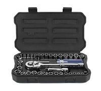 WORKPRO 39-Piece Socket Set, 1/4" & 3/8" Drive, Chrome-Vanadium Steel, Metric & Imperial Sockets, with Quick-Release Ratchet Wrench, Automotive Repair Socket Tools, Father's Day Gift