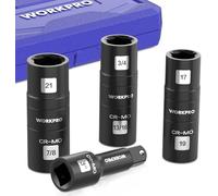 WORKPRO 1/2" DR. Impact Socket Set, Cr-Mo Steel Heavy Duty Flip Sockets with Extension Bar, 17 mm, 19 mm, 21 mm Metric and 3/4-Inch,13/16-Inch, 7/8-Inch SAE Sizes, Lug Nut Socket Set with Storage Box