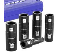 WORKPRO 4-Piece 1/2" Double-Head Impact Socket Set with 1 Extension Rod, Blue Plastic Box