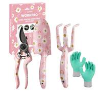 WORKPRO 4 Piece Garden Tools Set, Stainless Steel Hand Tools with Ergonomic Handle, Including Pruner, Trowel, Hand Fork, and Gardening Gloves-Pink