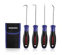 WORKPRO 4-Piece Mini Pick & Hook Set, Precision Automotive Repair Tools | Precision Hooks, Seal Removal, Ergonomic Handle, Chrome-Plated Finish, Heat-Treated Carbon Steel Shafts