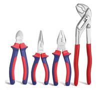 WORKPRO 4-Piece Pliers Set, 245 mm Water Pump Pliers, 160 mm Long Nose Plier, 160 mm Combination Plier, 160mm Side Cutter, Bi-Material Soft Handle, for DIY Household Repair