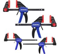 WORKPRO 4-Piece Woodworking Clamp Set, 150 mm x 2 + 120 mm x 2, Single-Handed Operation, Clamp & Support Dual-Use, Lightweight Quick-Change F-Clamp Set, F-Clamp Load Capacity 23/68 kg