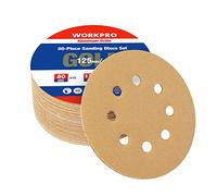 WORKPRO 50Pcs Sanding Discs 125mm, 80 120 240 Mixed Grits Hook and Loop Sandpaper, 3 Times Stronger Orbital Sander Discs with 8 Holes, Ideal for Grinding, Polishing and Rust Removal