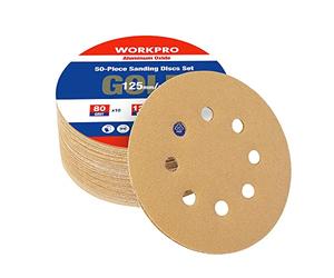 WORKPRO 50-Piece 125 mm Sanding Discs, Hook & Loop Sandpaper