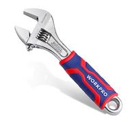 WORKPRO 6-Inch Adjustable Wrench, Wide Jaw, Metric/SAE Scales | Rubber Anti-Slip Grip, Premium Cr-V Steel, Chrome-Plated Finish for Strength and Corrosion Resistance