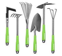WORKPRO 6-Piece Garden Tool Set with Dual-End Hoe, Three-Pronged Claw, Five-Tooth Rake, Nine-Tooth Leaf Rake, Soil Shovel & Grass Hook|Perfect for Cultivating, Weeding, and Maintaining Garden Oasis