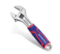 WORKPRO 8-inch Adjustable Wrench, Wide Jaw Opening Wrench with Rubber Anti-Slip Grip, Metric/SAE Scales, Premium Cr-V Steel, Chrome Plated