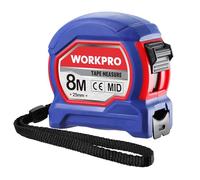 WORKPRO 8 M Tape Measure with Zero-Point Calibration Hook | 25 mm Wide Blade, Class II Accuracy, Retractable Design, Metal Belt Clip, Lock Mechanism, Rubber Outer Cover