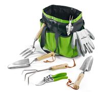 WORKPRO 8-Piece Garden Tools Set, Stainless Steel Hand Tools with Wooden Handle, Including Gloves, Trowel, Weeder, Hand fork, Hand Rake, Transplanter,
