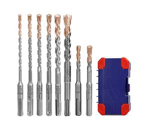 WORKPRO 8-Piece SDS Plus Rotary Hammer Drill Bit Set, Metric Drill Bit, Carbide Tip, for Brick, Concrete, Stone and Cement (Without Nails) - Storage Case