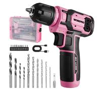 WORKPRO 8 V Cordless Drill Driver Kit with 21 Accessories, Pink | 12Nm Torque, 3/8" Keyless Chuck, Compact Design, Home DIY Repair Tool