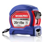 WORKPRO 8M/26FT Tape Measure with Imperial and Metric Scale | Zero Point Calibration, Retractable Design, Metal Belt Clip, Lock Mechanism, Rubber Outer Cover