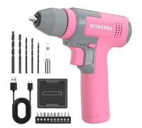 WORKPRO 8V Cordless Drill Driver, 3/8" Keyless Chuck, 12N.m Max Torque, 2Ah Rechargeable Battery, 16pc Accessories, Pink