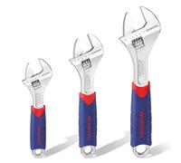 WORKPRO Adjustable Spanner Set 3-Piece, Metric and SAE Wrench Spanner, 6-inch(150 mm), 8-inch (200 mm),10-inch(250 mm), Adjustable Spanner Wide Jaw, Soft Handle