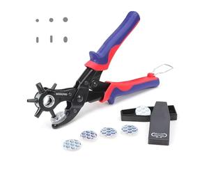 WORKPRO Belt Hole Puncher for Leather, 6-IN-1 Leather Hole Punch, Heavy Duty Revolving Punch Plier with 6 Holes, Multi Sized for Belts, Crafts, Card, Rubber, etc.